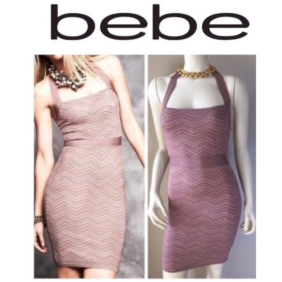 bebe Dresses & Skirts - BEBE ROSE GOLD BODYCON SHEATH HALTER DRESS